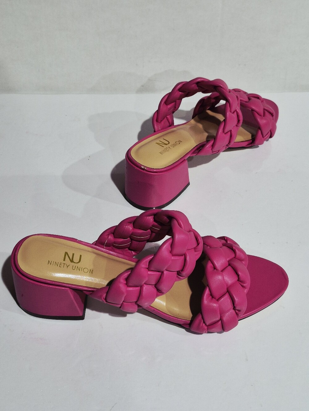 NU Ninety Union Women's Pink Braided Block Heel Slide Sandals Size 9